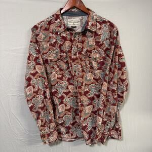 Cody James Mens Large Paisley Western Shirt Snap Button Red Teal Cowboy
